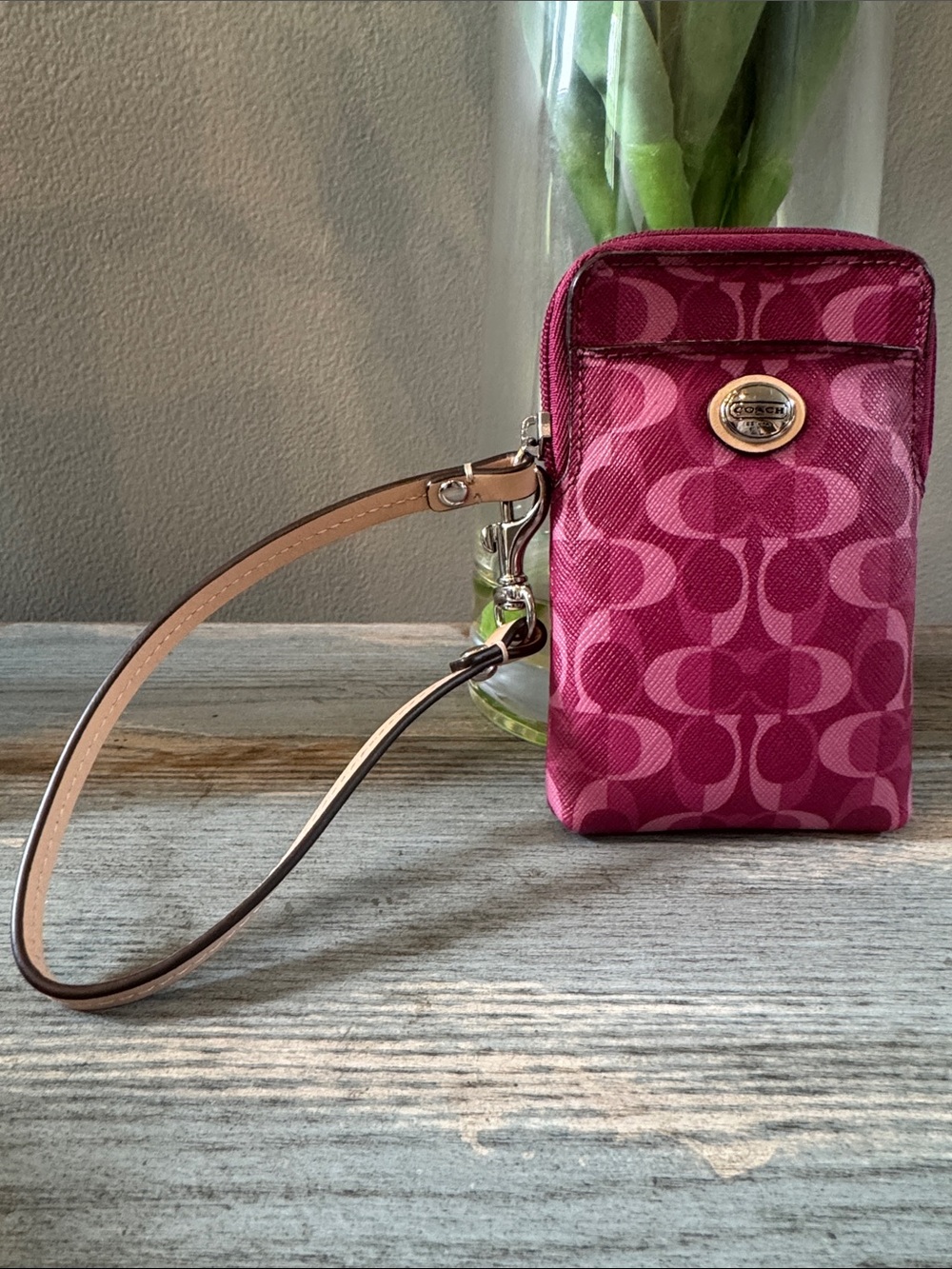 Coach Fuchsia Signature Wristlet Phone Case